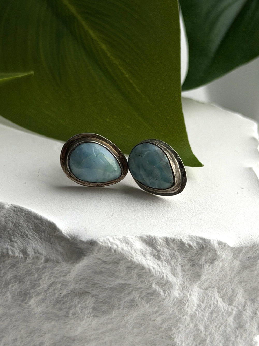 Vintage 925 Sterling Silver Larimar Stud Earrings